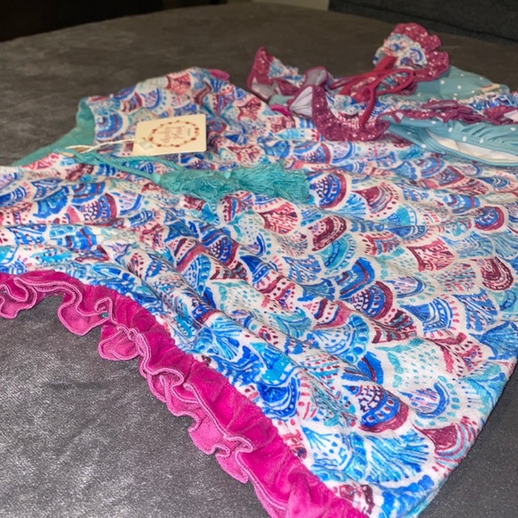 3 pc 2T Cheeky Plum Mermaid Cap Sleeve Bikini Swim Suit NWT & Cover So Cute!!! - Picture 7 of 15